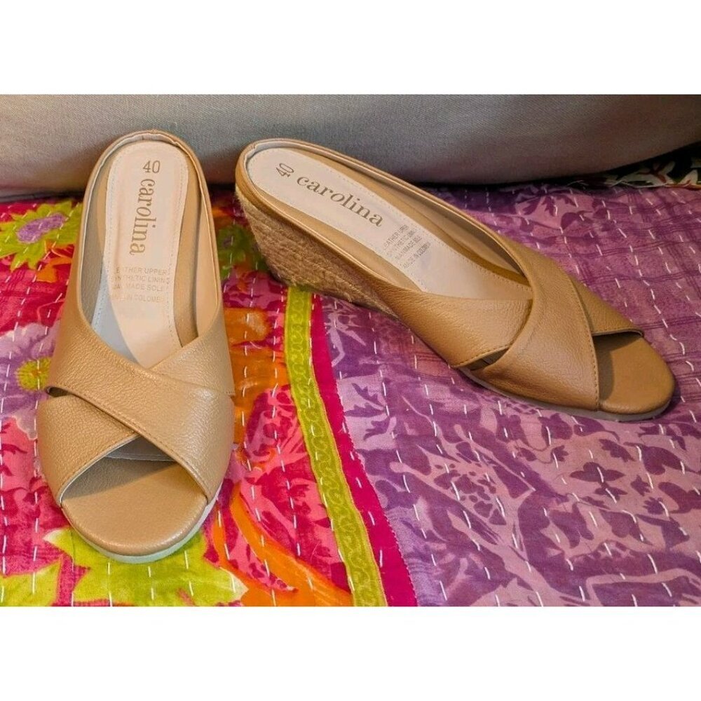 Size 40 / US 9 Carolina Leather Criss Cross Espadrille Wedges Shoes Colombia